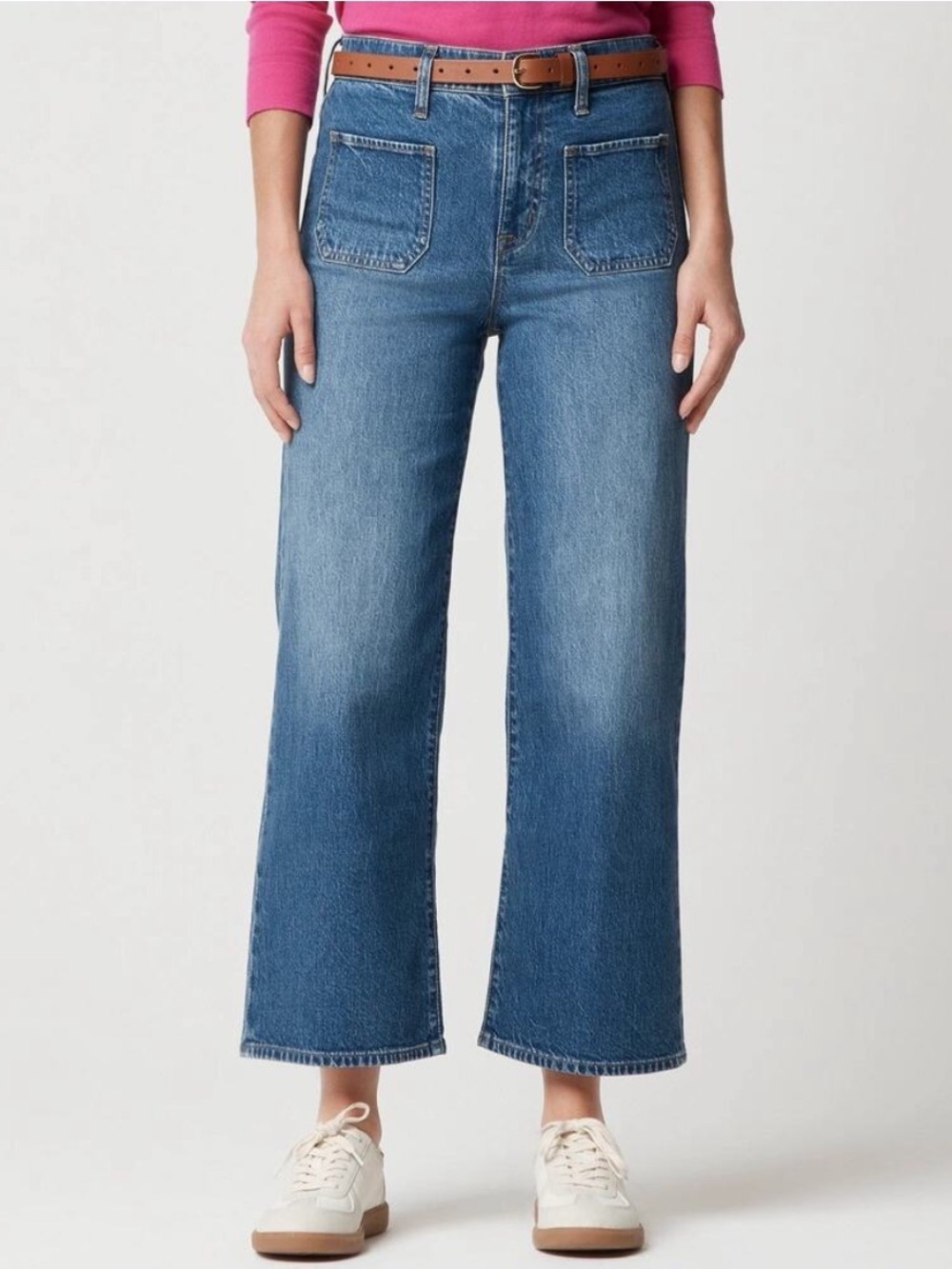 J. Crew High Rise Wide Leg Crop Jeans Welt Patch Pocket All Day Stretch Medium
